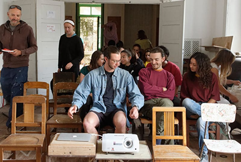 Students preparing for a lecture